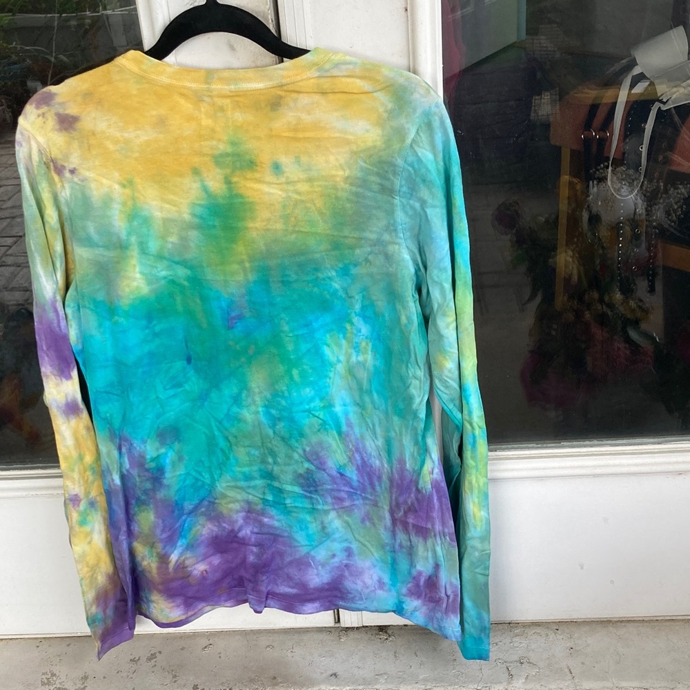 Hand Crafted Tie-Dye Long Sleeve Tee - Yellow, Teal & Purple - Picture 5 of 5